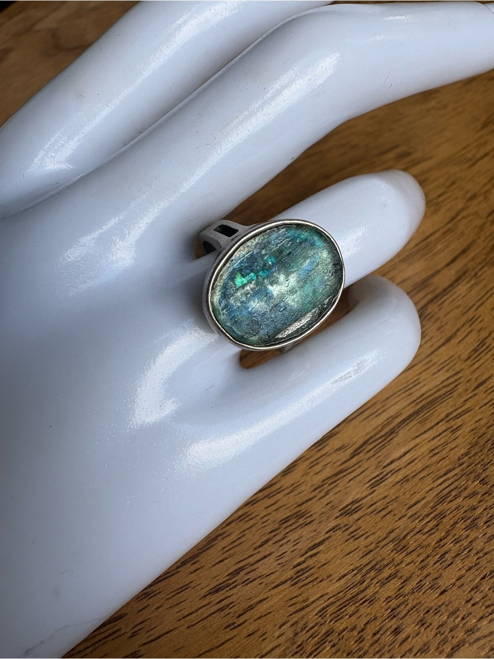 Sterling Silver Israel Blue/Green Oval Statement Ring - Size 7